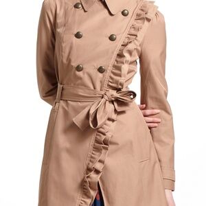 Elevenses by Anthropologie Ruffle Trench Coat - Khaki - Size 6